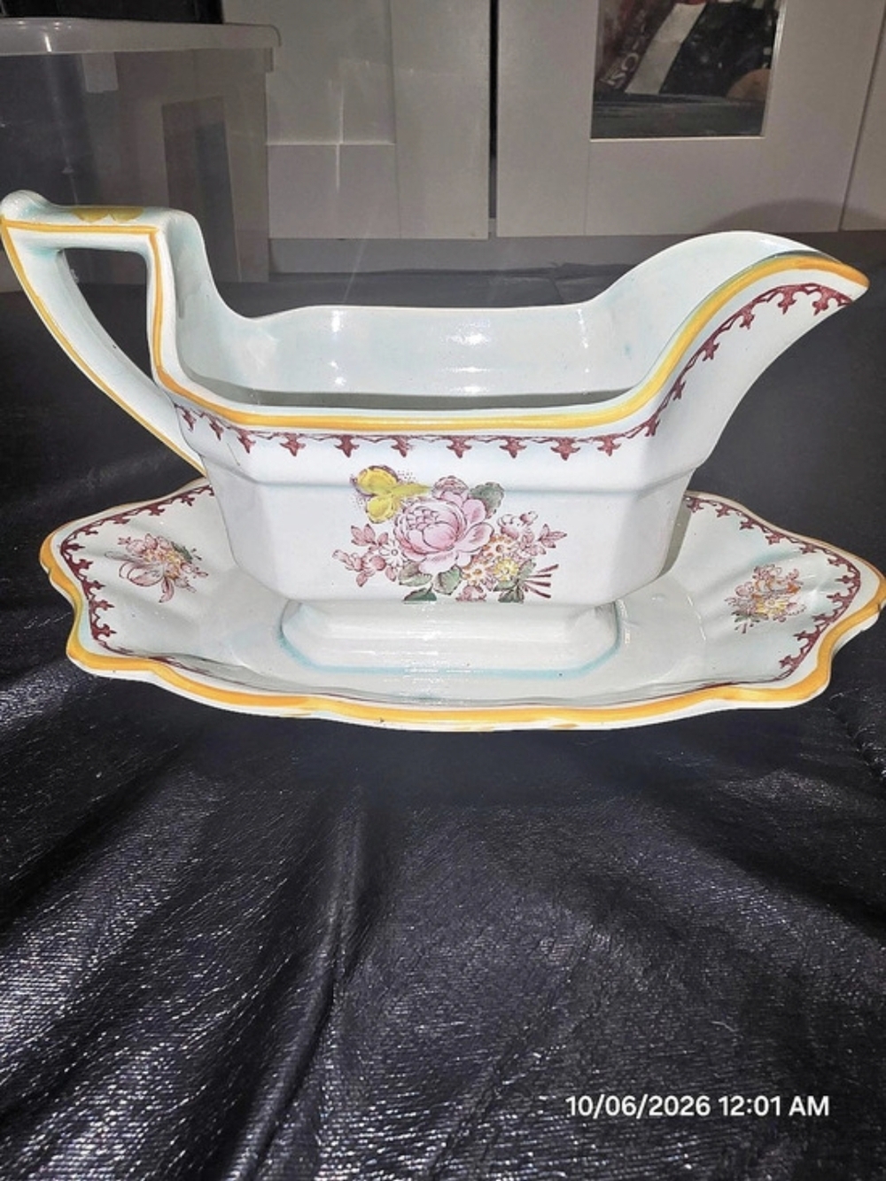 Adams Calyx Ware Floral Gravy Boat & Underplate